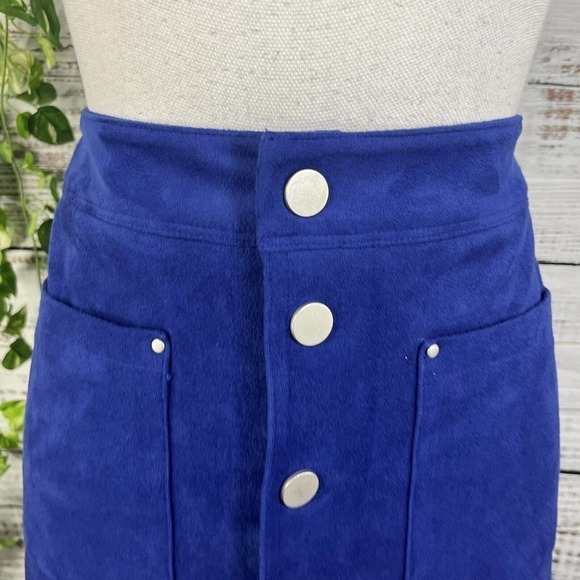 INC International Concepts Skirt Royal Blue Faux Suede Snap Front Pockets Boho - Picture 4 of 10